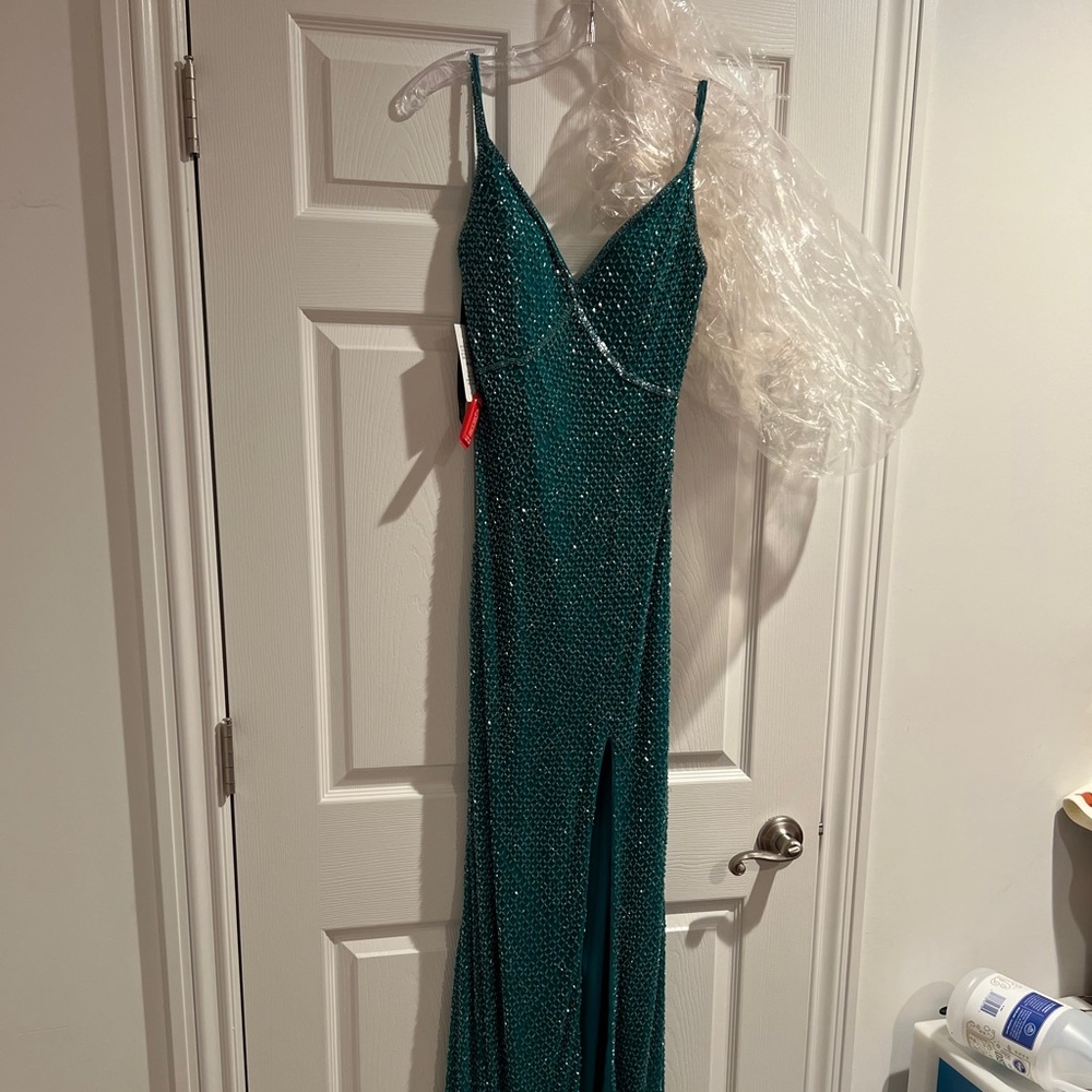 Mac Duggal Teal Sequin Gown